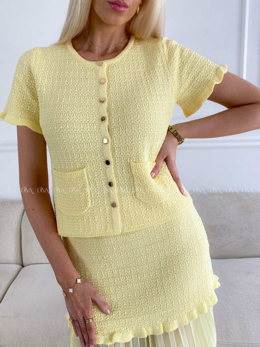 Úpletový elegantní komplet s plisem žlutý A 224