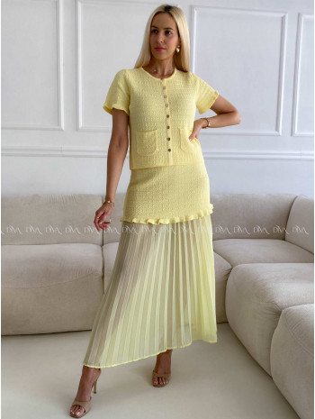 Úpletový elegantní komplet s plisem žlutý A 224