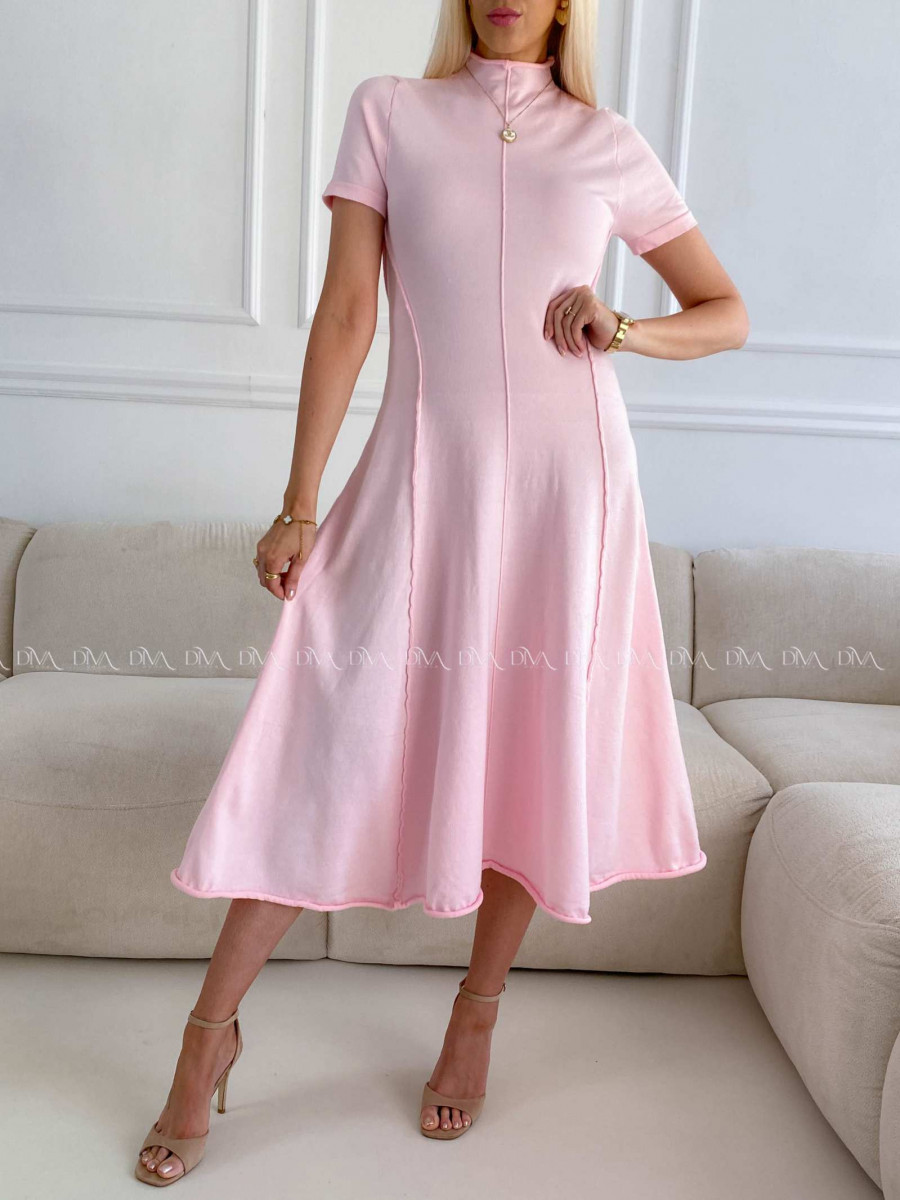 Úpletové midi šaty A-čkové baby pink A 226