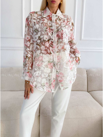 Transparentná blúzka flora s kamienkovými gombíkmi A 220