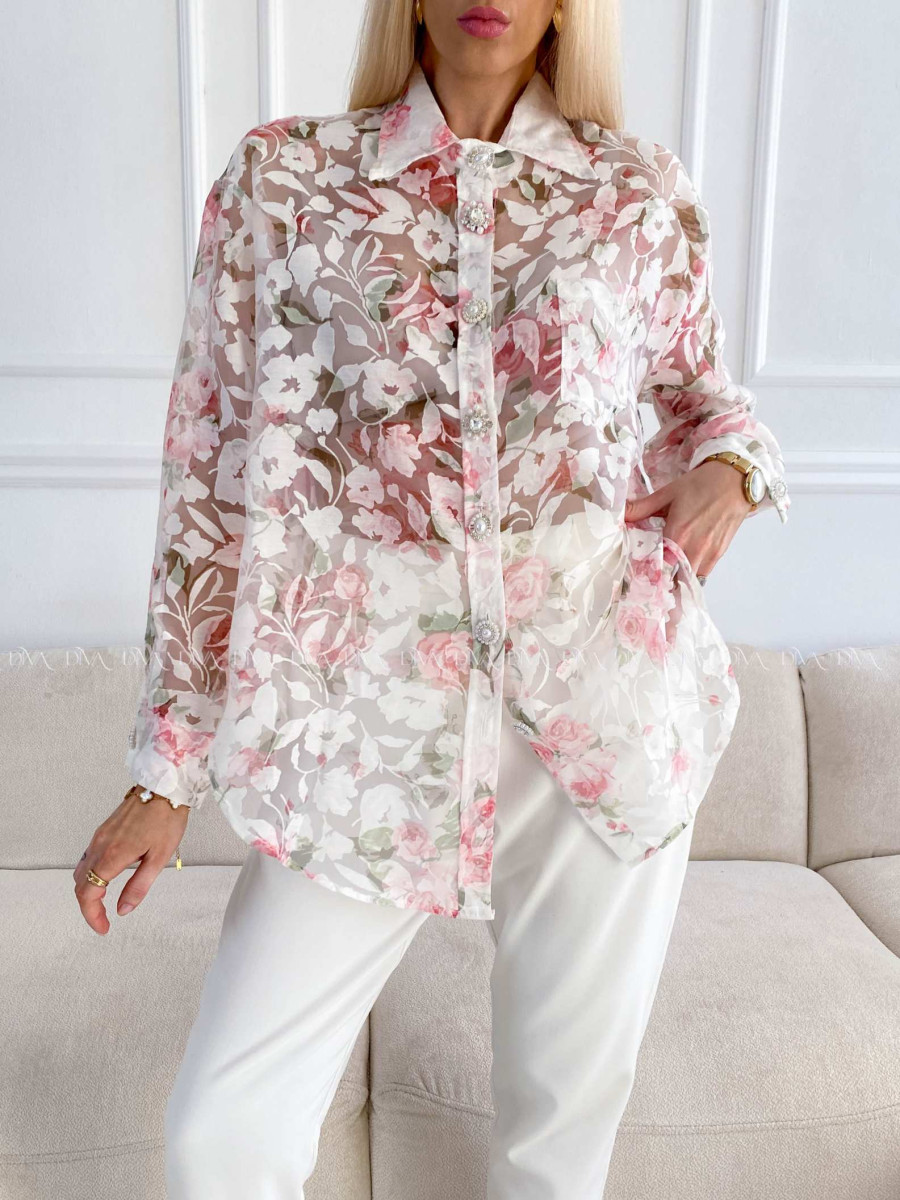 Transparentná blúzka flora s kamienkovými gombíkmi A 220