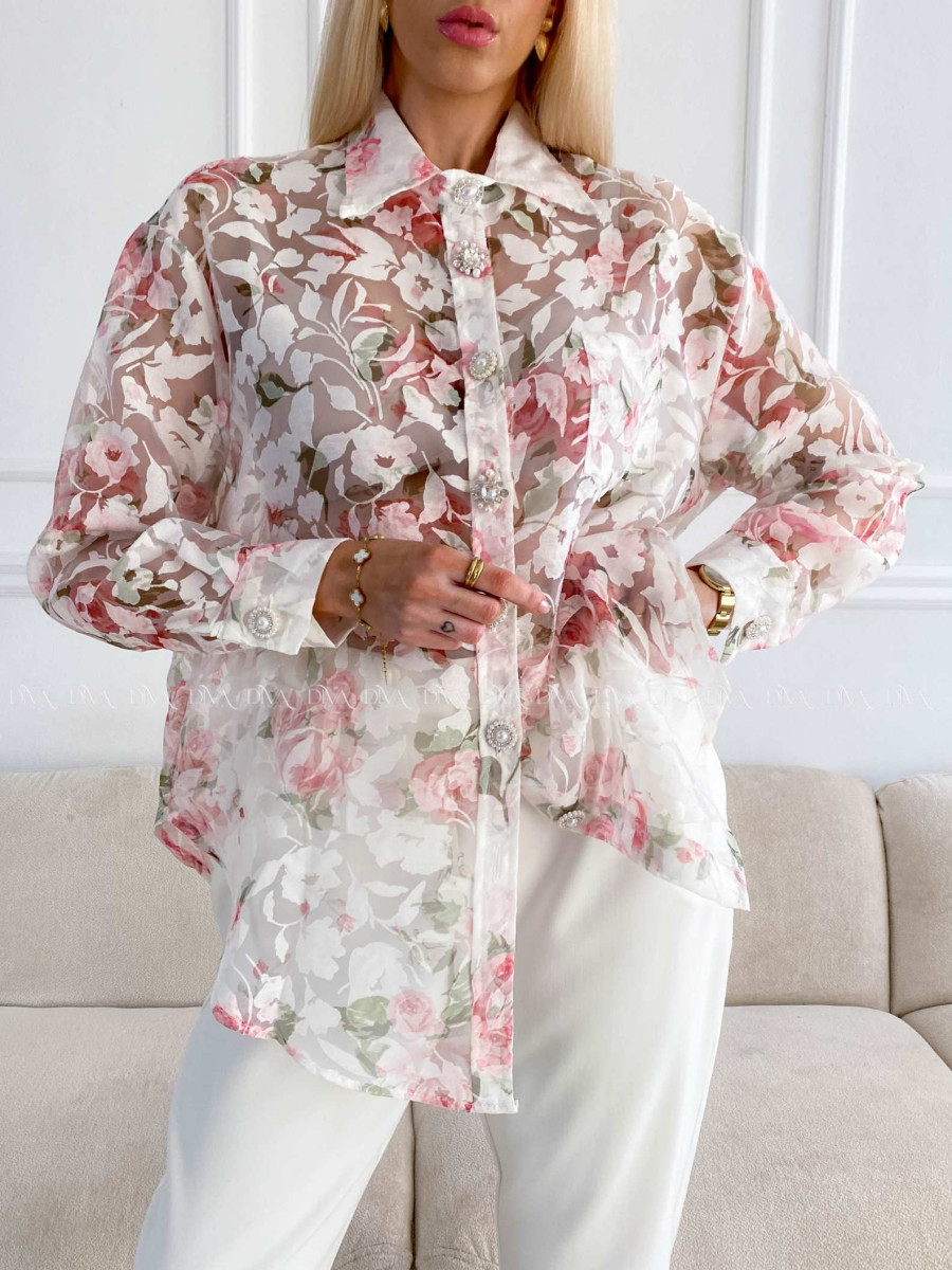 Transparentná blúzka flora s kamienkovými gombíkmi A 220