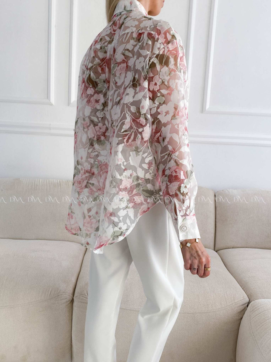 Transparentná blúzka flora s kamienkovými gombíkmi A 220