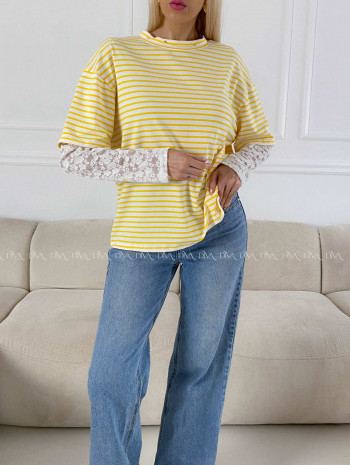 Bavlnené pruhované tričko s krajkou žlté AB 1