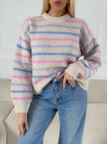 Pruhovaný sveter s balónovými rukávmi AB 4