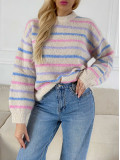Pruhovaný sveter s balónovými rukávmi AB 4
