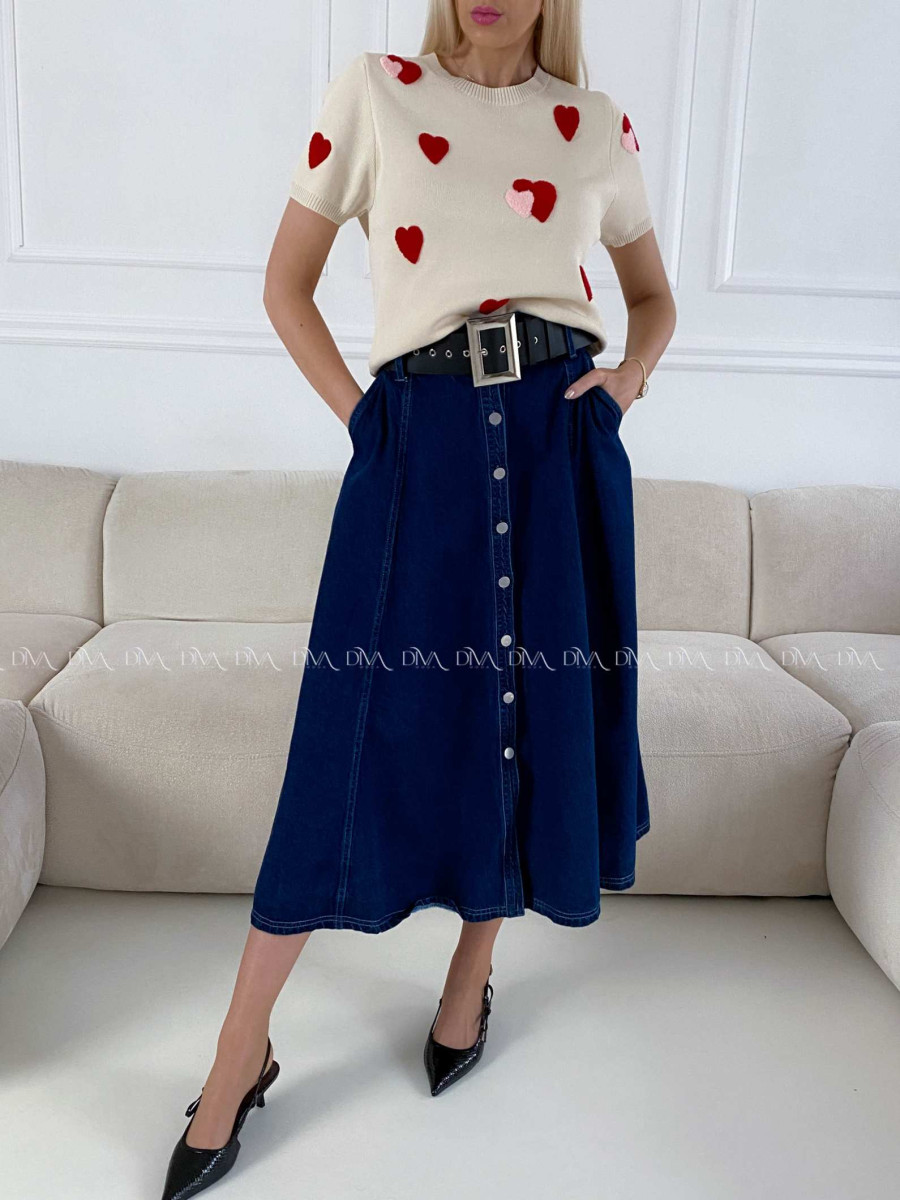 Riflová A - sukňa s gombíkmi tmavo modrá AB 14