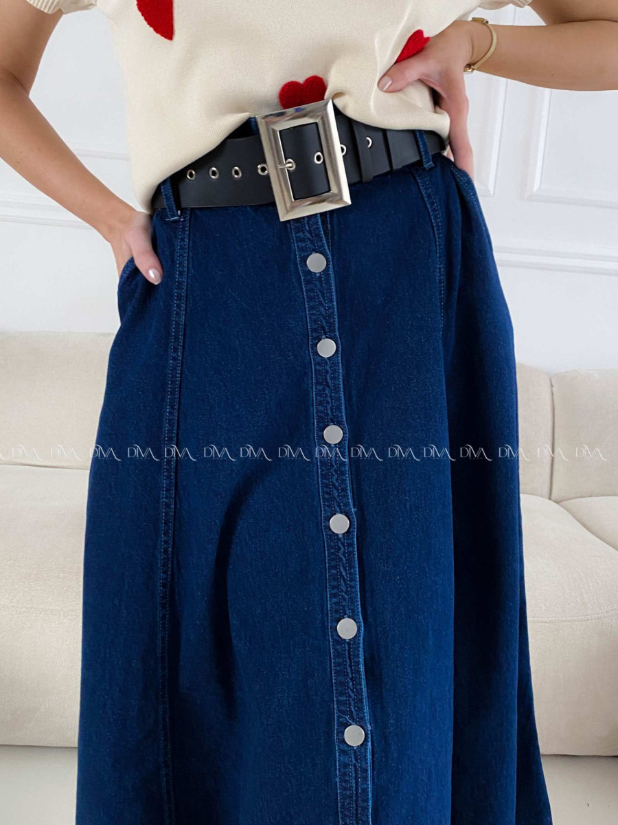 Riflová A - sukňa s gombíkmi tmavo modrá AB 14