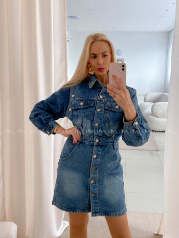 Riflové šaty s odopínateľnými rukávmi modré AB 29