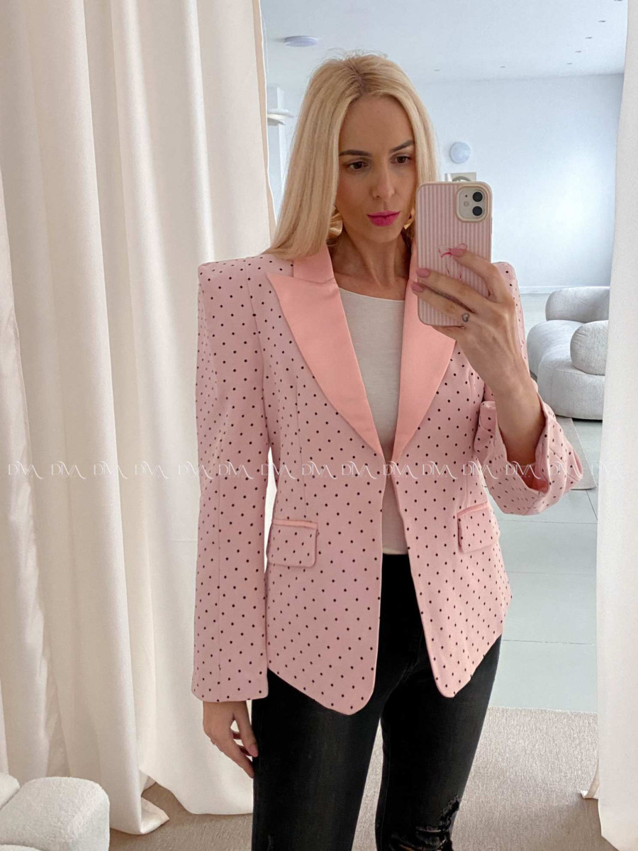 Bodkované sako s vystuženými ramenami ružové AB 34