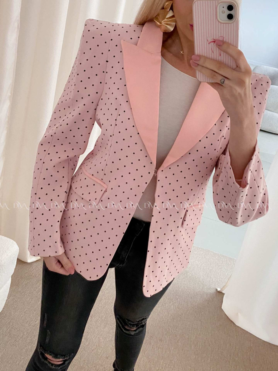 Bodkované sako s vystuženými ramenami ružové AB 34
