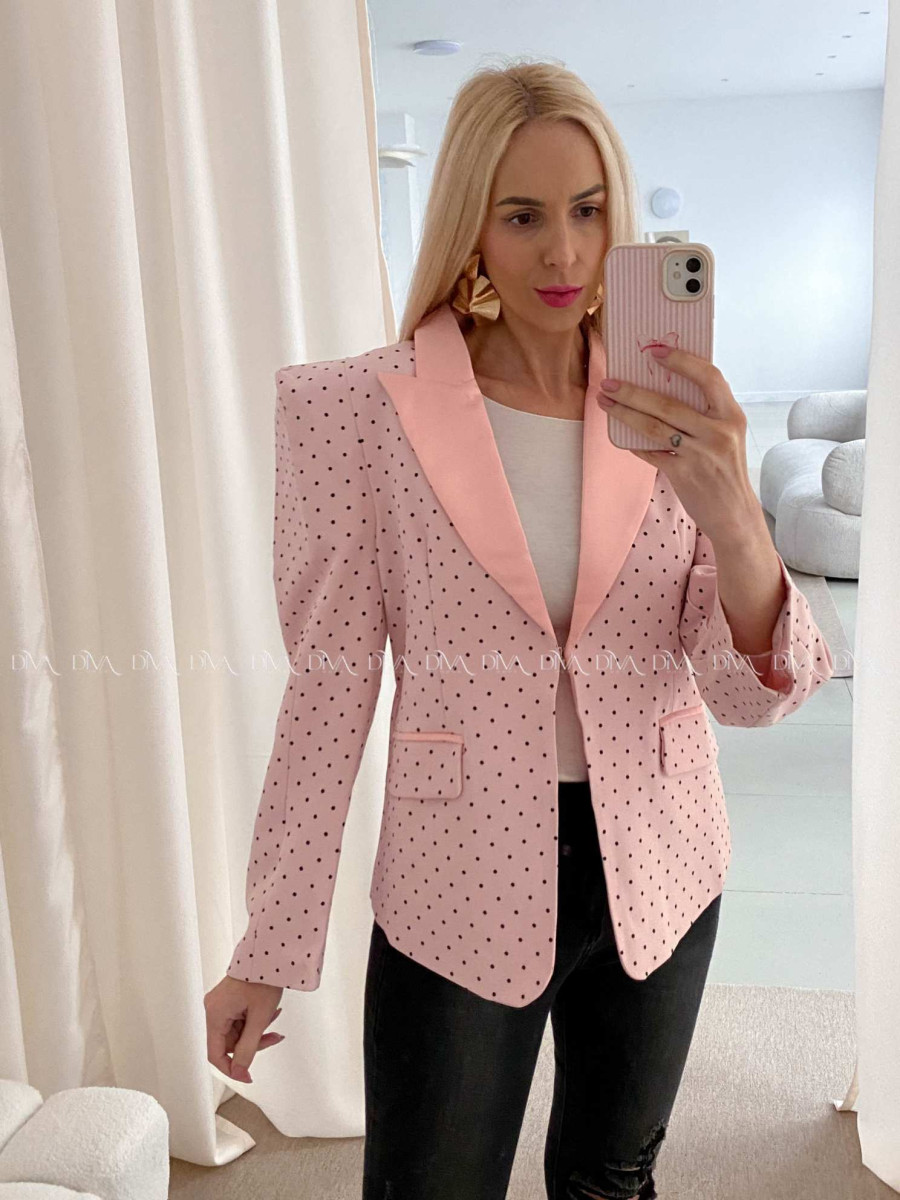 Bodkované sako s vystuženými ramenami ružové AB 34