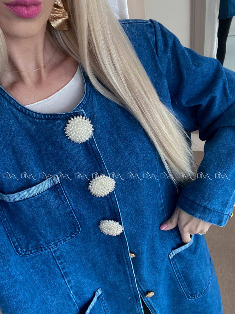 Oversize riflová bunda so zdobenými gombíkmi modrá AB 30