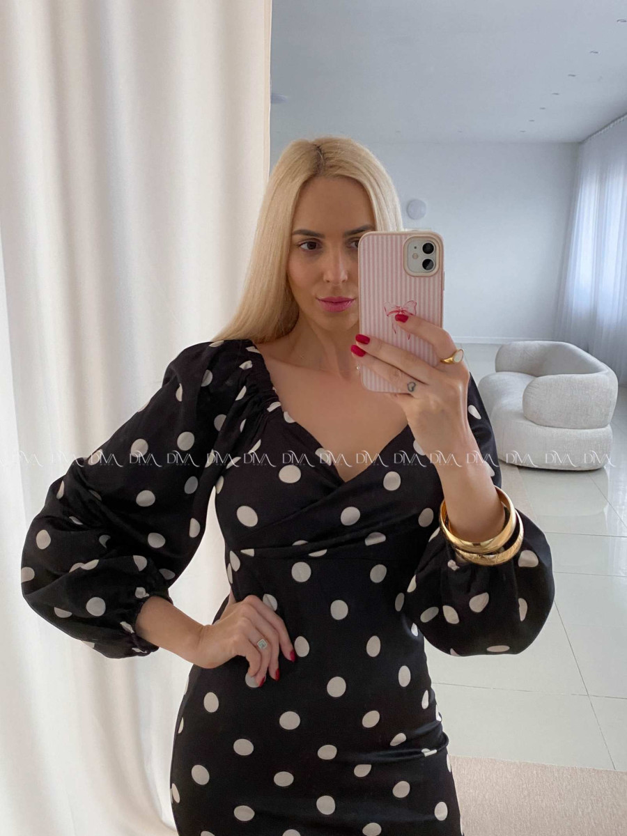 Bodkované púzdrové midi šaty čierne AB 44