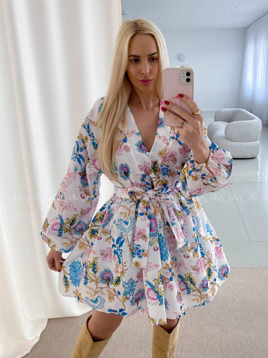 Bavlnené šaty ornament s balónovými rukávmi  AB 40