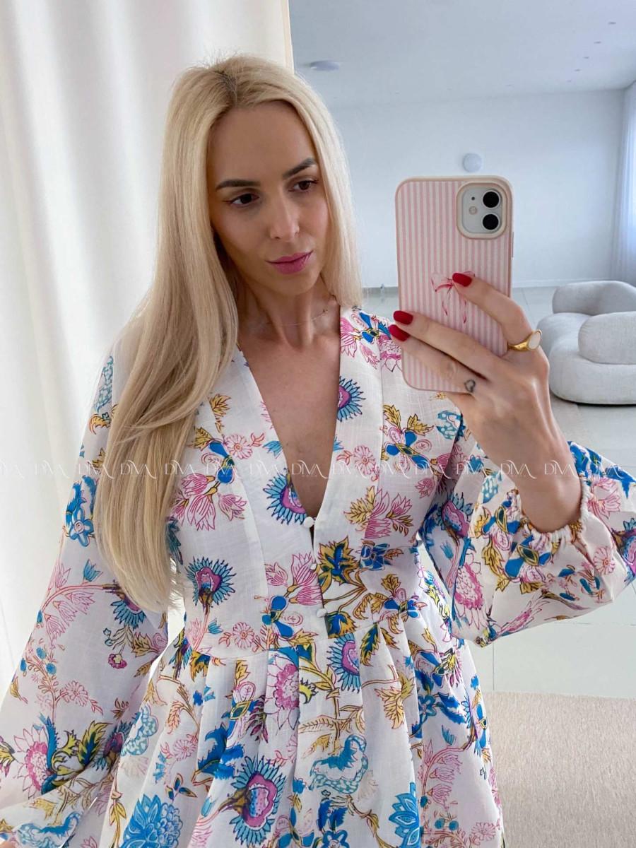 Bavlnené šaty ornament s balónovými rukávmi  AB 40