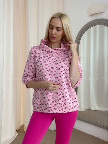 Bavlnená mikina flowers s 3/4 rukávom ružová AB 56