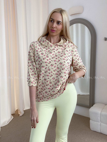 Bavlnená mikina flowers s 3/4 rukávom latté AB 56