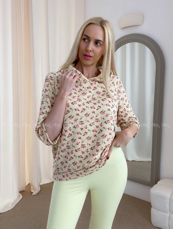 Bavlnená mikina flowers s 3/4 rukávom latté AB 56