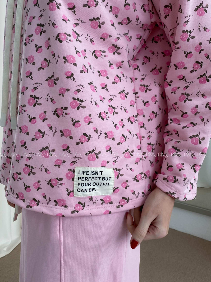 Bavlnená mikina flowers s nášivkou ružová AB 57