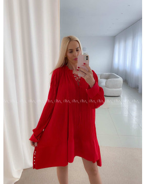 Plisované oversize šaty s perličkami červené AB 55