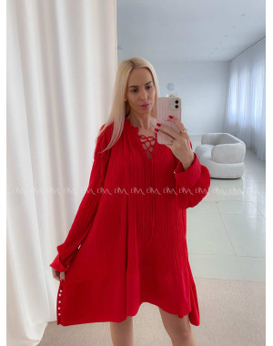 Plisované oversize šaty s perličkami červené AB 55