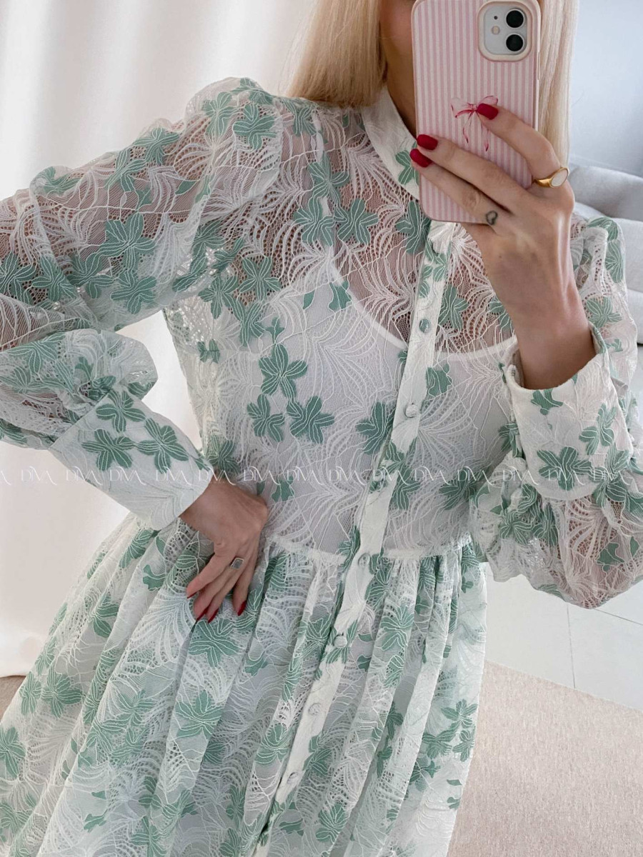 Celokrajkované šaty bielo- zelené  Aliss AB 45