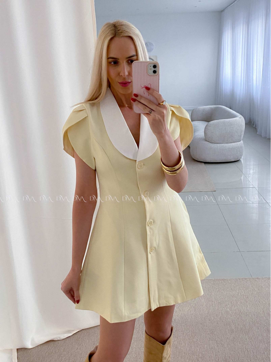 Krátke šaty s tulipánovými rukávmi butter yellow AB 39