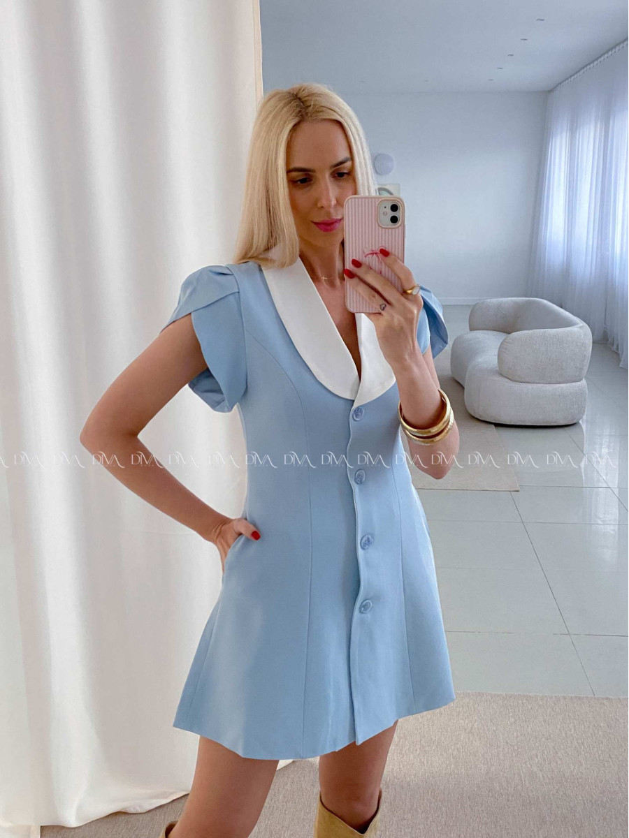 Krátke šaty s tulipánovými rukávmi modré AB 39