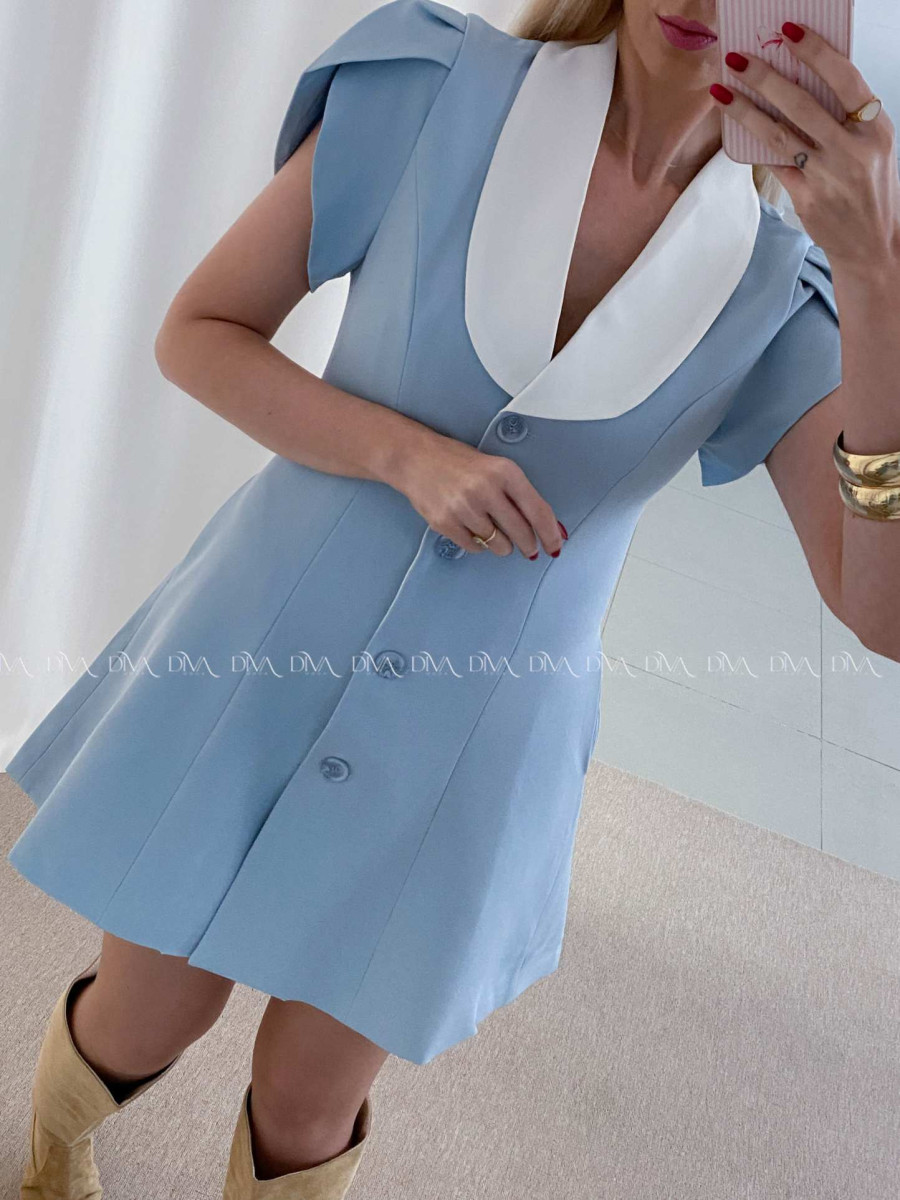 Krátke šaty s tulipánovými rukávmi modré AB 39