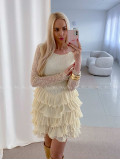 Krajkované elegantní šaty s volánovou sukní vanilkové AB 50