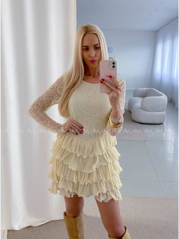 Krajkované elegantní šaty s volánovou sukní vanilkové AB 50