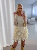 Krajkované elegantní šaty s volánovou sukní vanilkové AB 50