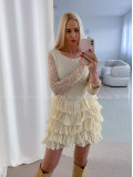 Krajkované elegantní šaty s volánovou sukní vanilkové AB 50