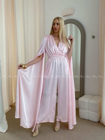 Saténový spoločenský overal baby pink AB 37 Saténový spoločenský overal baby pink AB 37
