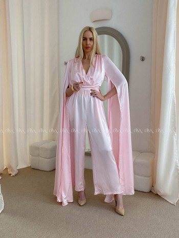Saténový spoločenský overal baby pink AB 37