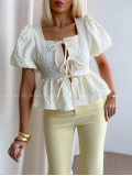3D kvietkovaný peplum top na viazanie smotanový AB 81 3D kvietkovaný peplum top na viazanie smotanový AB 81