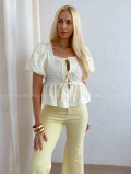 3D kvietkovaný peplum top na viazanie smotanový AB 81 3D kvietkovaný peplum top na viazanie smotanový AB 81
