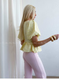 3D kvietkovaný peplum top na viazanie butter yellow AB 81