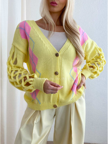 Kardigan s prepletaním na rukávoch žltý AB 64