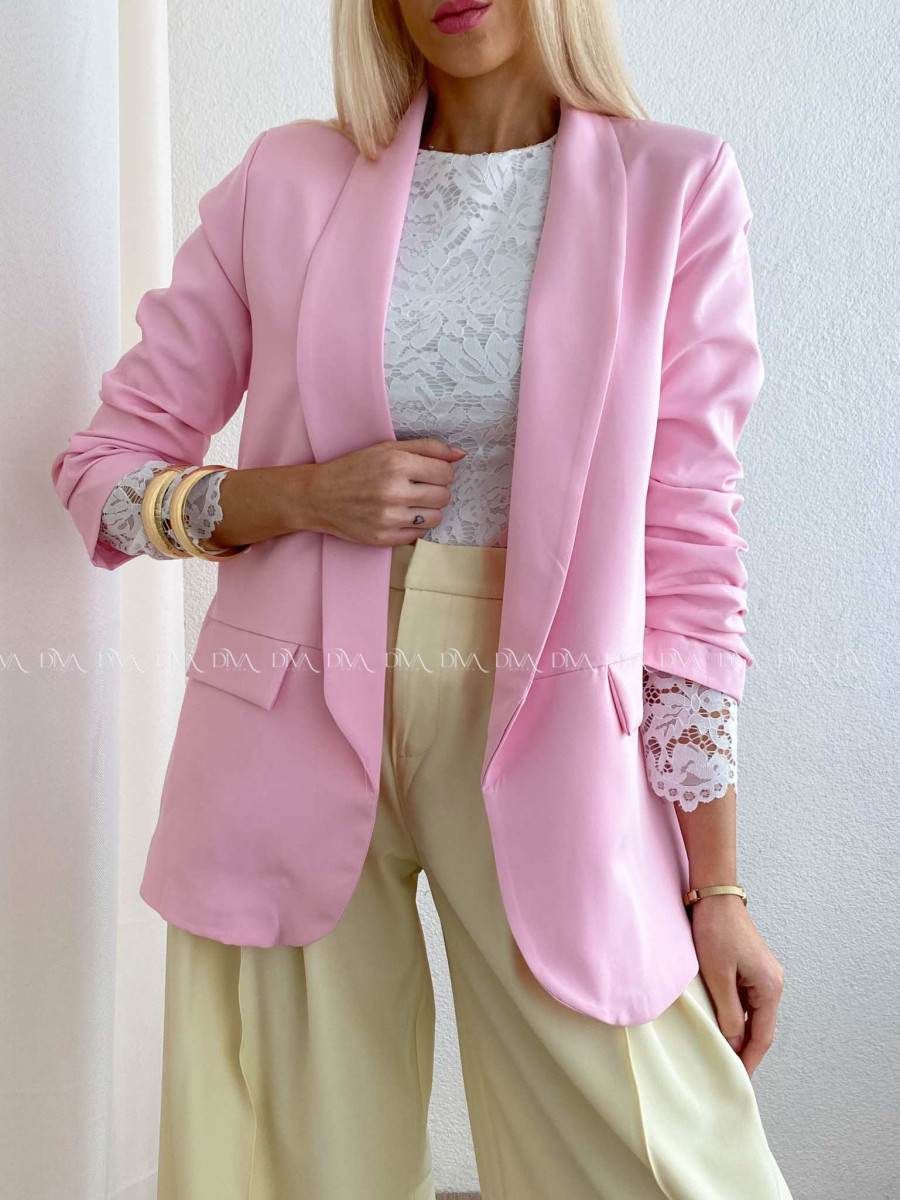Sako s riasenými rukávmi baby pink AB 65 Sako s riasenými rukávmi baby pink AB 65