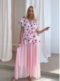 Saténový bodkovaný peplum top baby pink AB 79