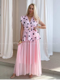 Saténový bodkovaný peplum top baby pink AB 79
