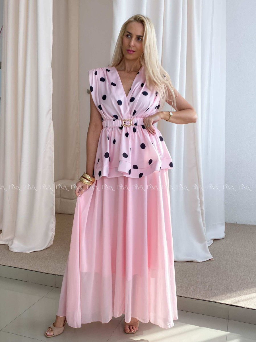 Saténový bodkovaný peplum top baby pink AB 79