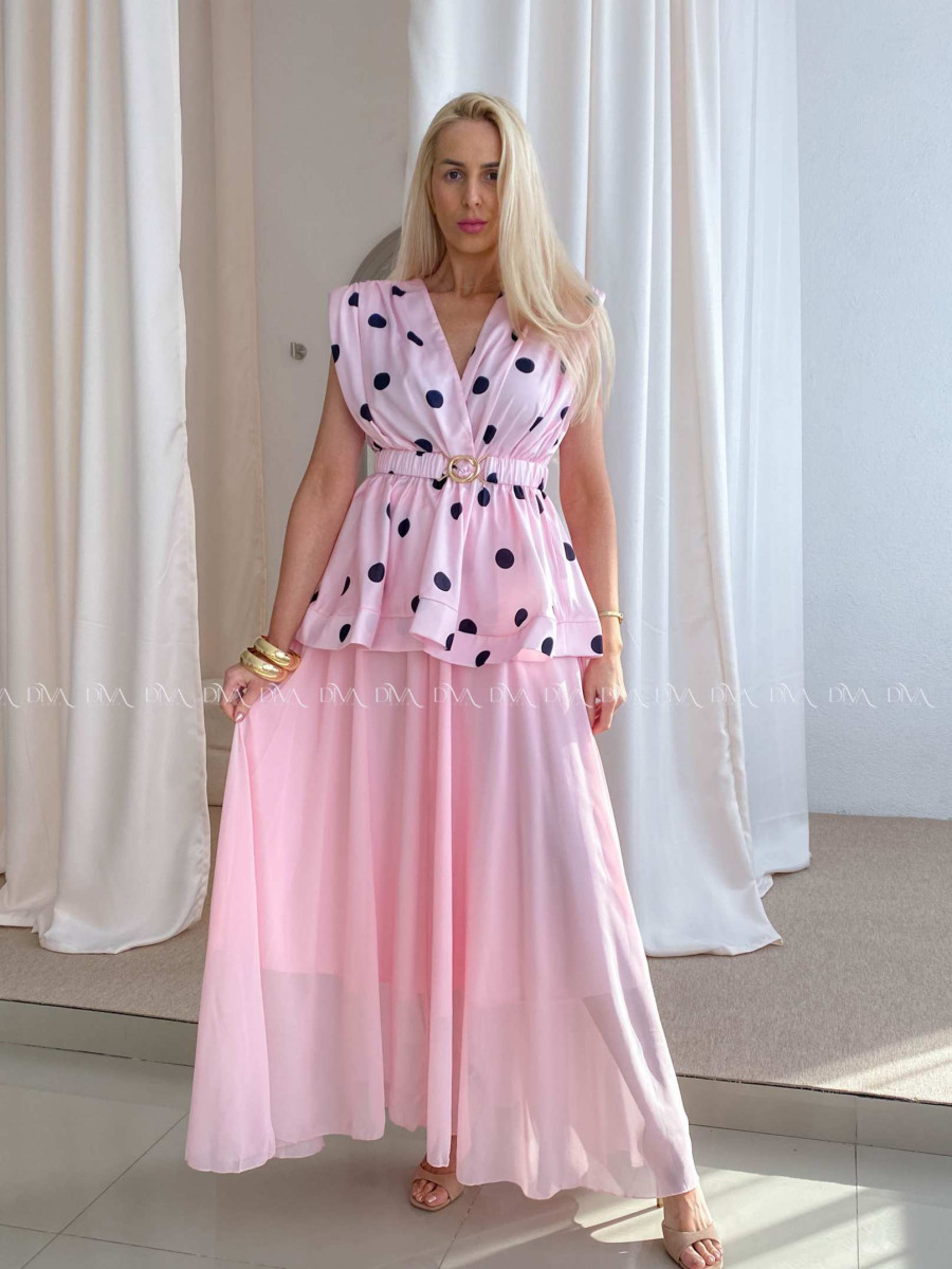 Saténový bodkovaný peplum top baby pink AB 79