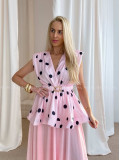 Saténový bodkovaný peplum top baby pink AB 79