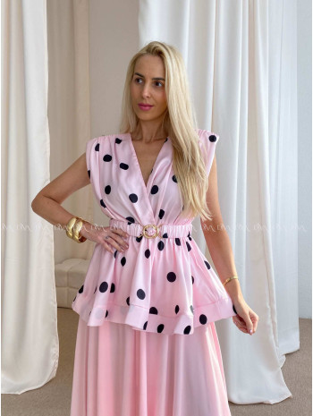 Saténový bodkovaný peplum top baby pink AB 79