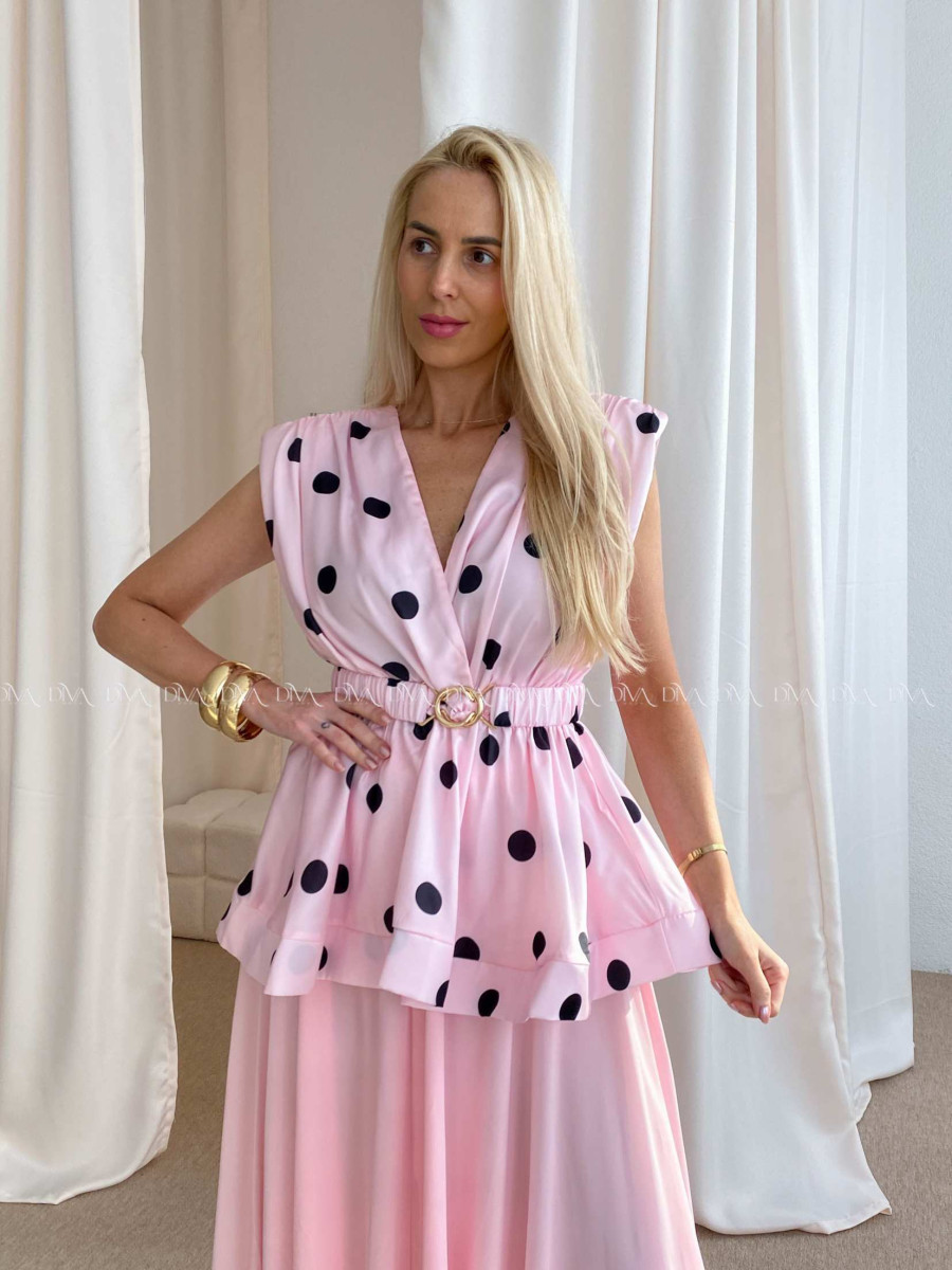 Saténový bodkovaný peplum top baby pink AB 79