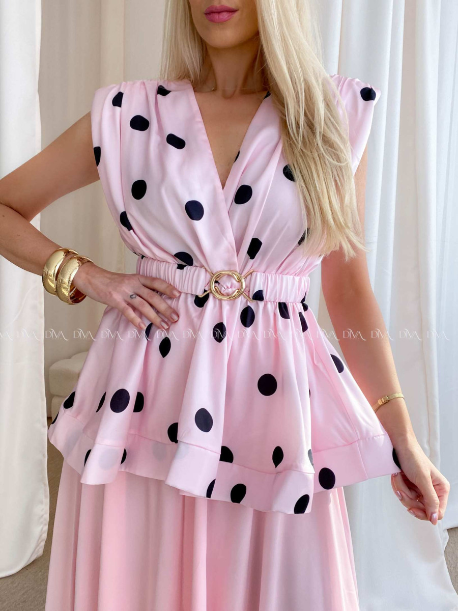 Saténový bodkovaný peplum top baby pink AB 79