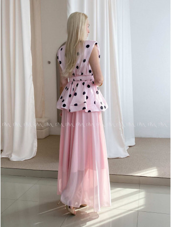 Saténový bodkovaný peplum top baby pink AB 79